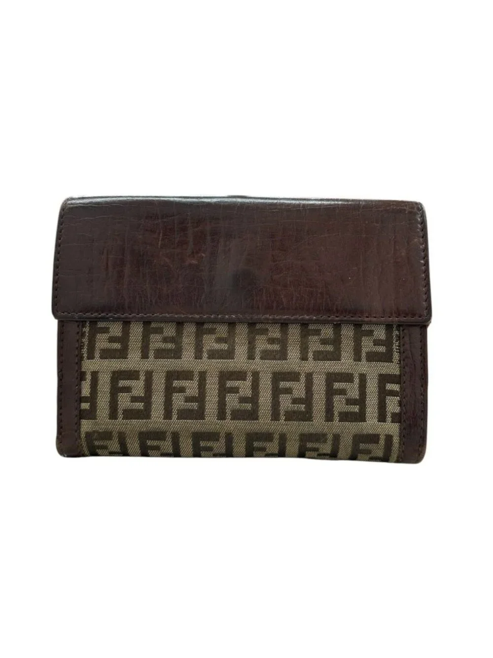 Fendi Zucca Brown Silver Leather Bifold Wallet